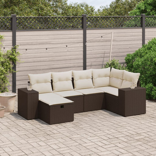 6-delige Loungeset met kussens poly rattan bruin