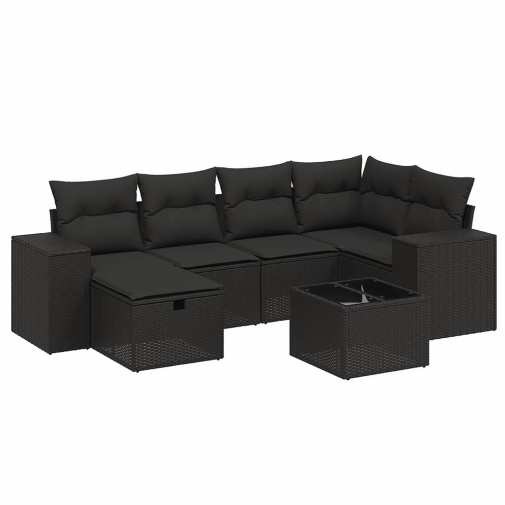 7-delige Loungeset met kussens poly rattan zwart Tuinsets | Creëer jouw Trendy Thuis | Gratis bezorgd & Retour | Trendy.nl