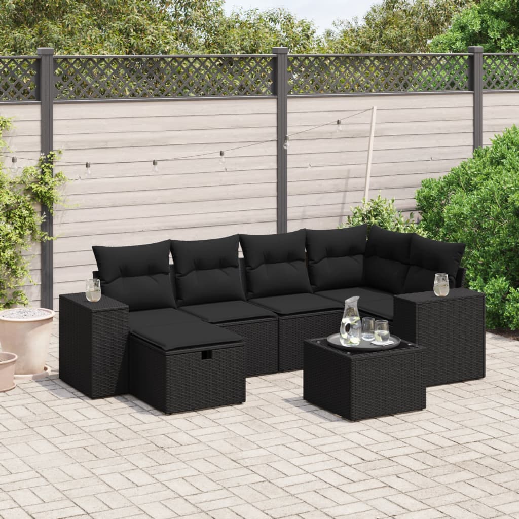 7-delige Loungeset met kussens poly rattan zwart Tuinsets | Creëer jouw Trendy Thuis | Gratis bezorgd & Retour | Trendy.nl