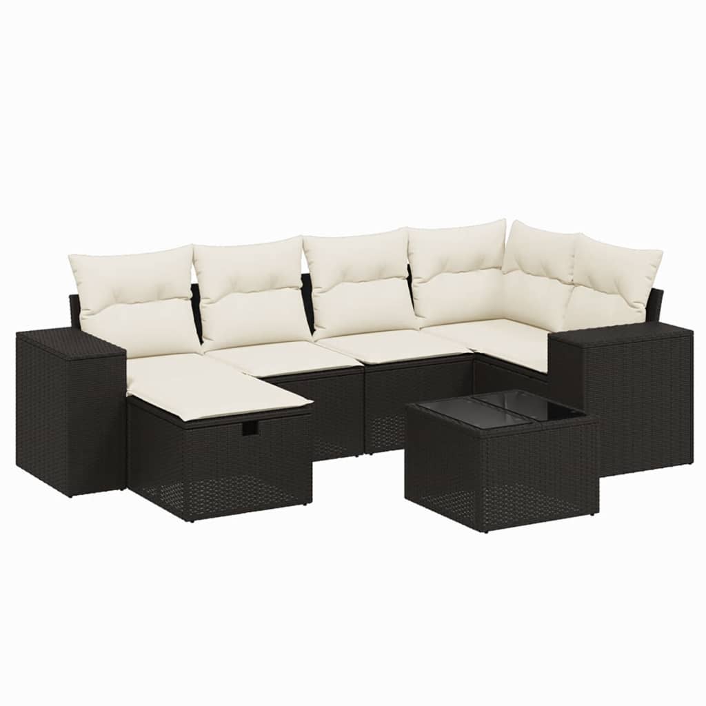 7-delige Loungeset met kussens poly rattan zwart Tuinsets | Creëer jouw Trendy Thuis | Gratis bezorgd & Retour | Trendy.nl