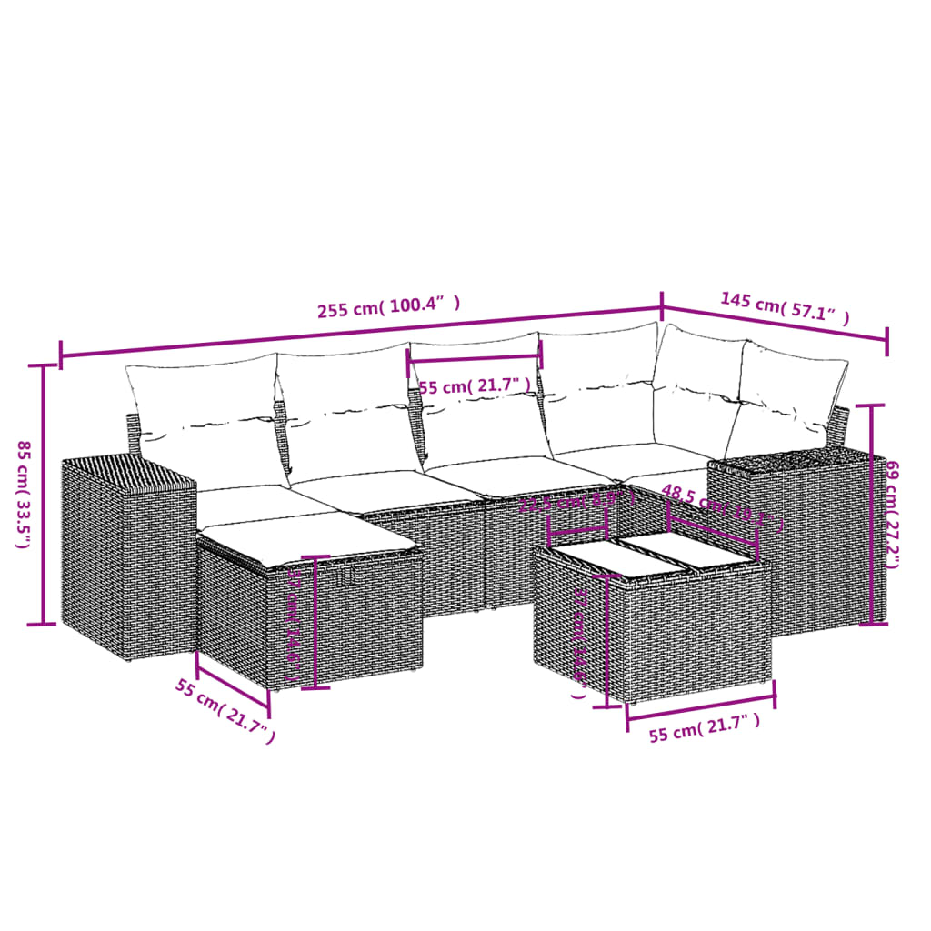 7-delige Loungeset met kussens poly rattan zwart Tuinsets | Creëer jouw Trendy Thuis | Gratis bezorgd & Retour | Trendy.nl