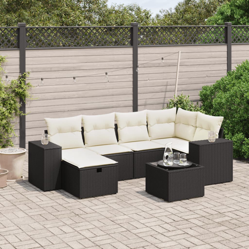 7-delige Loungeset met kussens poly rattan zwart Tuinsets | Creëer jouw Trendy Thuis | Gratis bezorgd & Retour | Trendy.nl