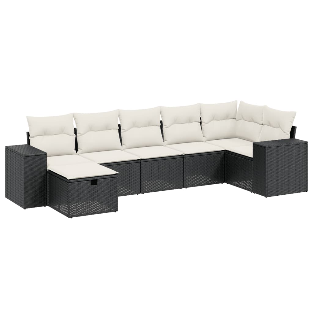 7-delige Loungeset met kussens poly rattan zwart Tuinsets | Creëer jouw Trendy Thuis | Gratis bezorgd & Retour | Trendy.nl