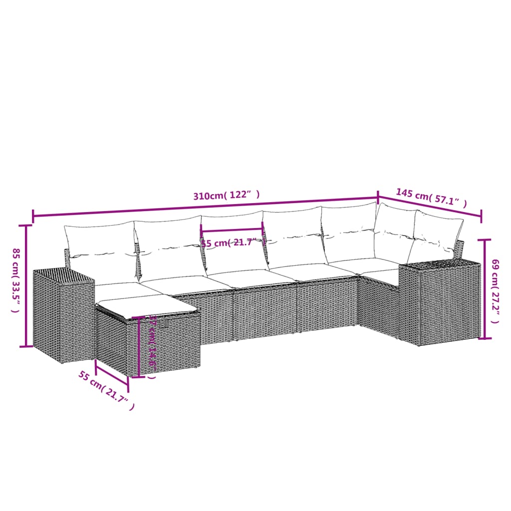 7-delige Loungeset met kussens poly rattan zwart Tuinsets | Creëer jouw Trendy Thuis | Gratis bezorgd & Retour | Trendy.nl