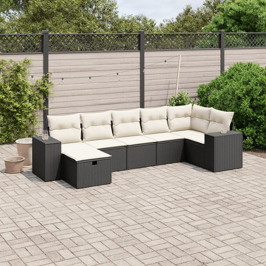 7-delige Loungeset met kussens poly rattan zwart Tuinsets | Creëer jouw Trendy Thuis | Gratis bezorgd & Retour | Trendy.nl