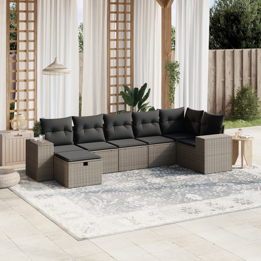 7-delige Loungeset met kussens poly rattan lichtgrijs Tuinsets | Creëer jouw Trendy Thuis | Gratis bezorgd & Retour | Trendy.nl