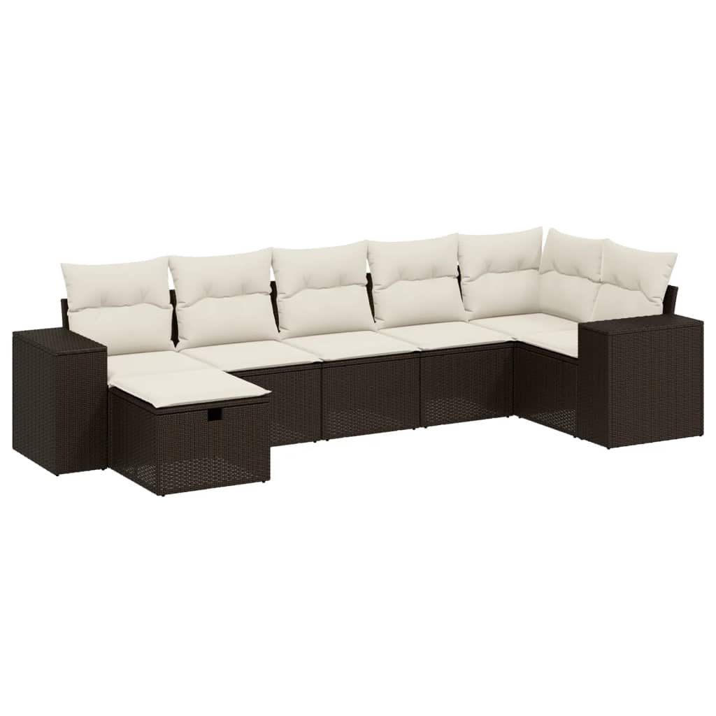 7-delige Loungeset met kussens poly rattan bruin