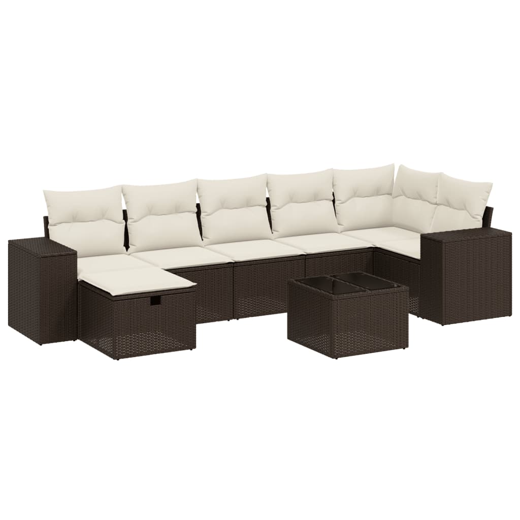 8-delige Loungeset met kussens poly rattan bruin