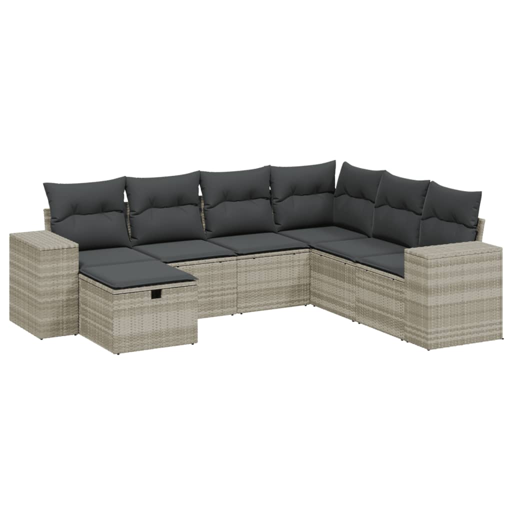 7-delige Loungeset met kussens poly rattan lichtgrijs Tuinsets | Creëer jouw Trendy Thuis | Gratis bezorgd & Retour | Trendy.nl