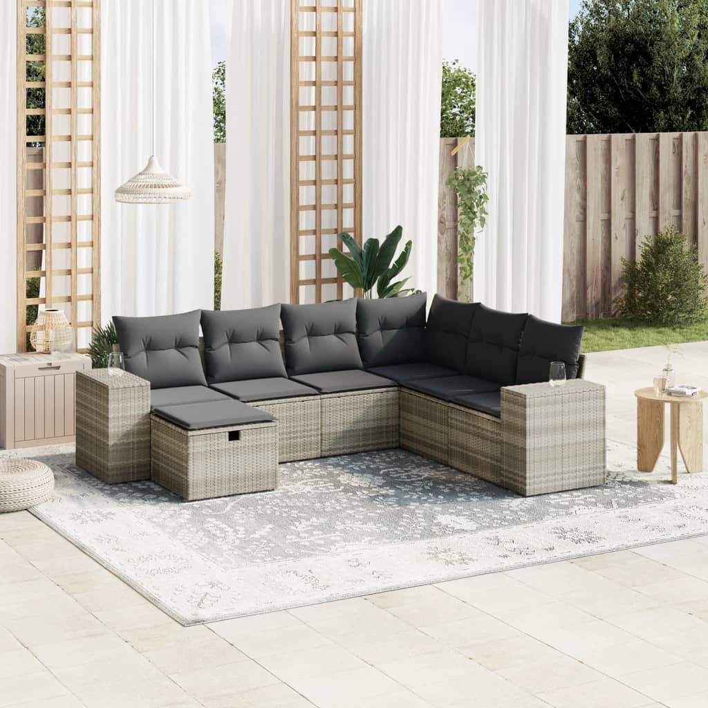 7-delige Loungeset met kussens poly rattan lichtgrijs Tuinsets | Creëer jouw Trendy Thuis | Gratis bezorgd & Retour | Trendy.nl