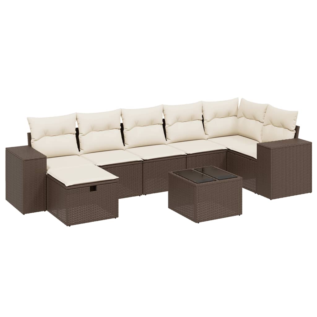 8-delige Loungeset met kussens poly rattan bruin