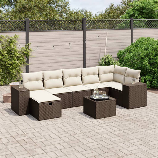 8-delige Loungeset met kussens poly rattan bruin