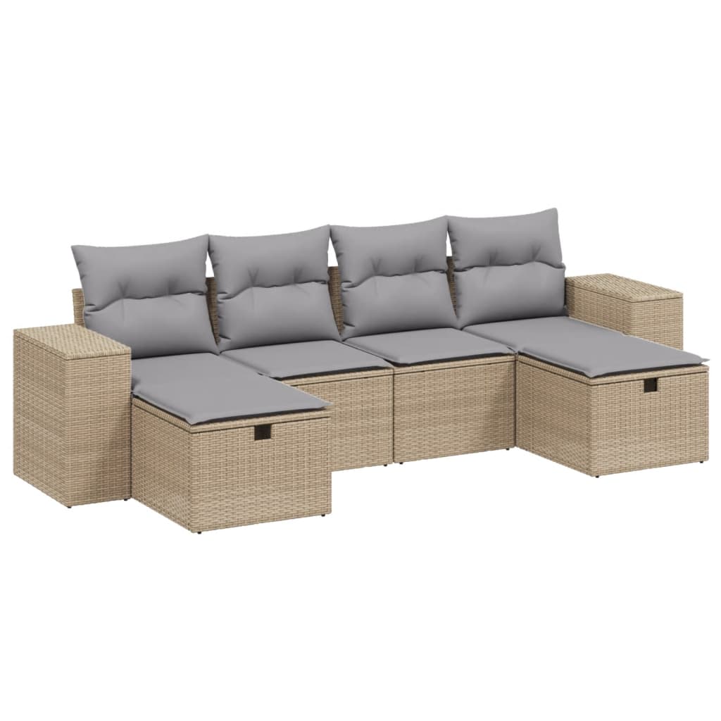 6-delige Loungeset met kussens poly rattan gemengd beige Tuinsets | Creëer jouw Trendy Thuis | Gratis bezorgd & Retour | Trendy.nl