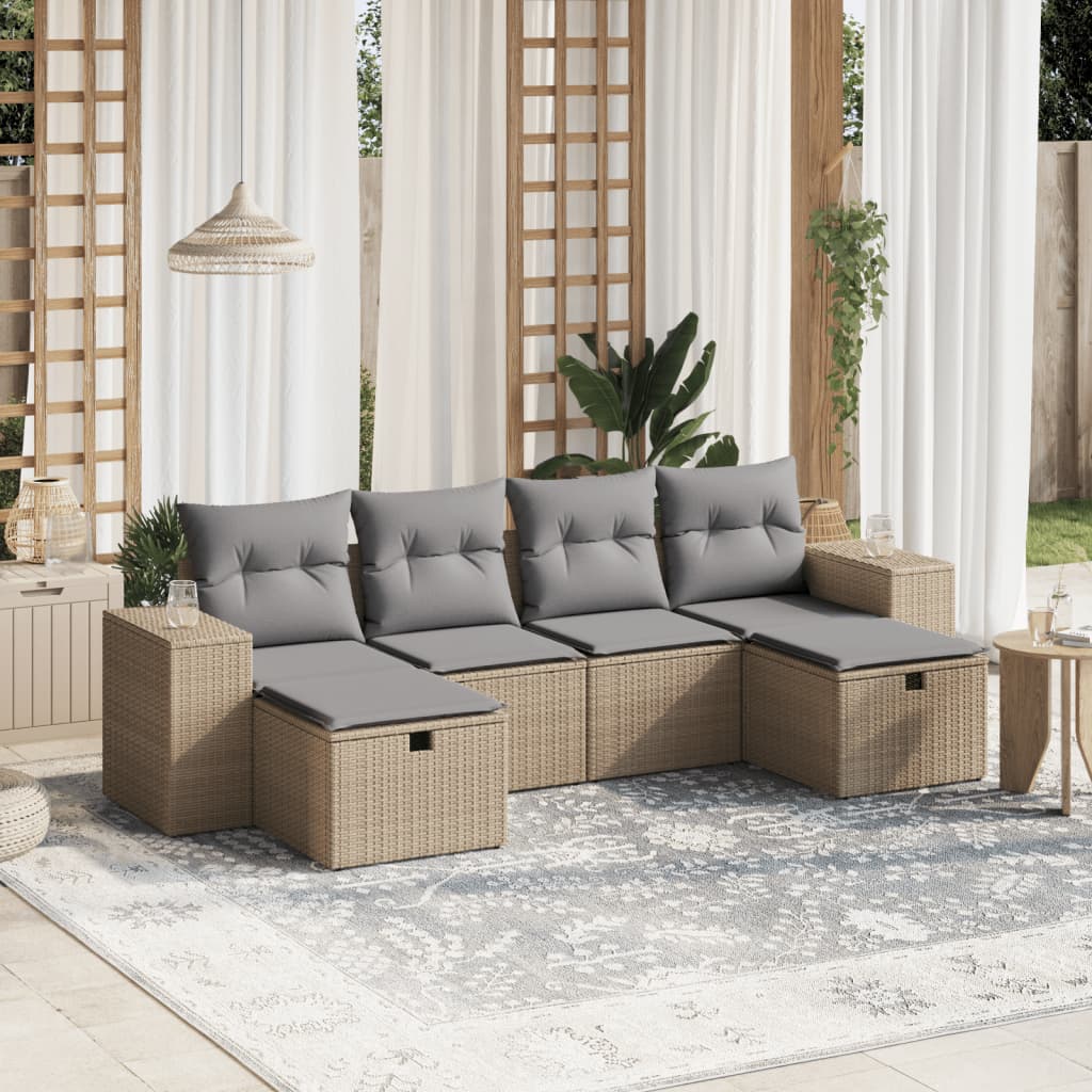 6-delige Loungeset met kussens poly rattan gemengd beige Tuinsets | Creëer jouw Trendy Thuis | Gratis bezorgd & Retour | Trendy.nl