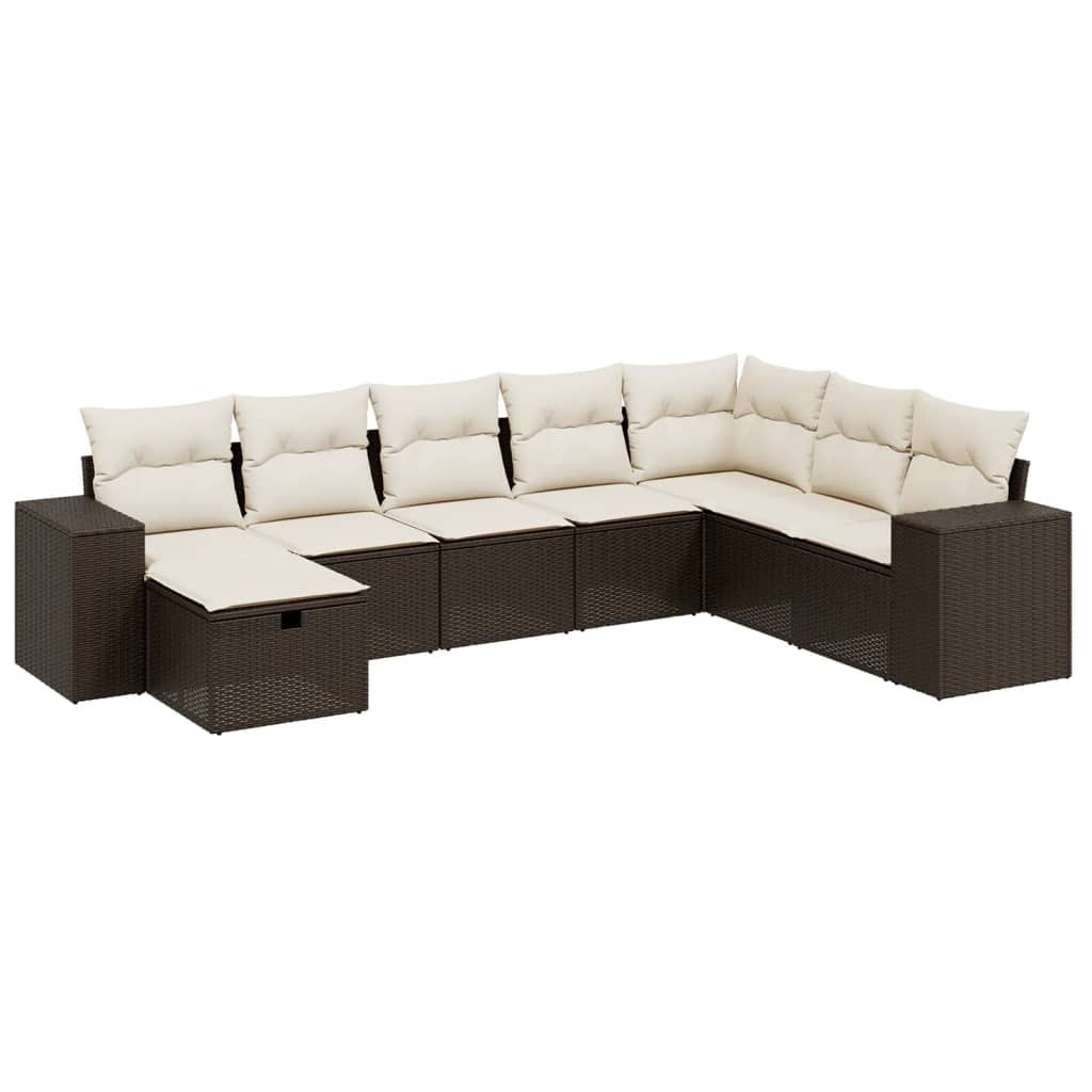 8-delige Loungeset met kussens poly rattan bruin