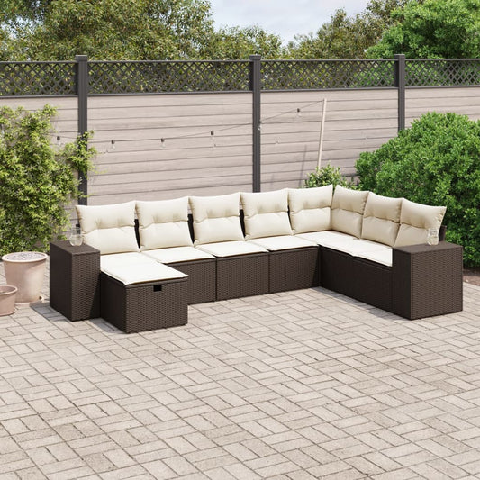 8-delige Loungeset met kussens poly rattan bruin