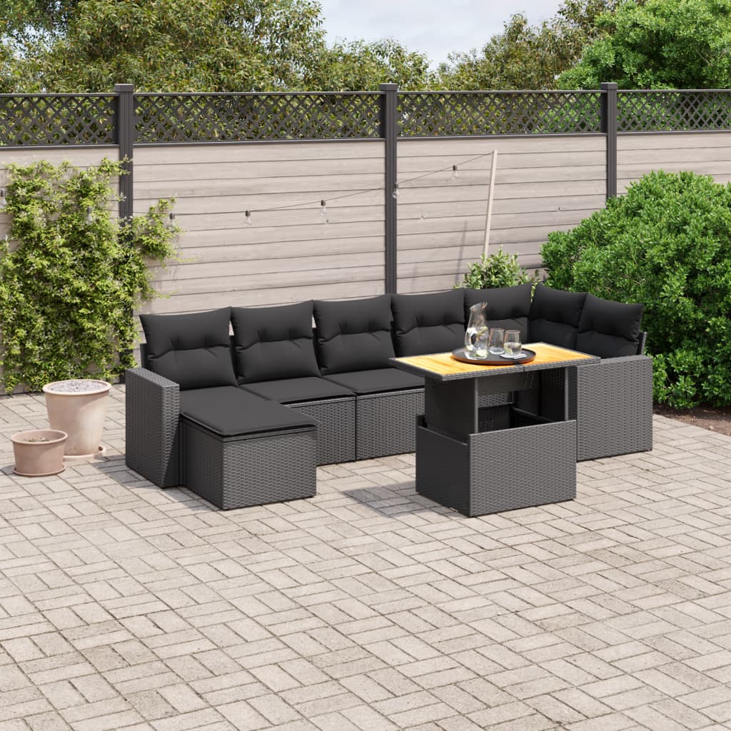 8-delige Loungeset met kussens poly rattan zwart Tuinsets | Creëer jouw Trendy Thuis | Gratis bezorgd & Retour | Trendy.nl