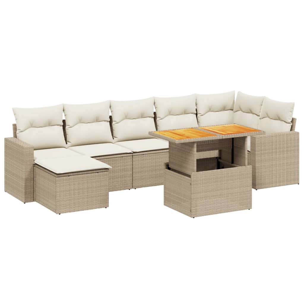 8-delige Loungeset met kussens poly rattan beige