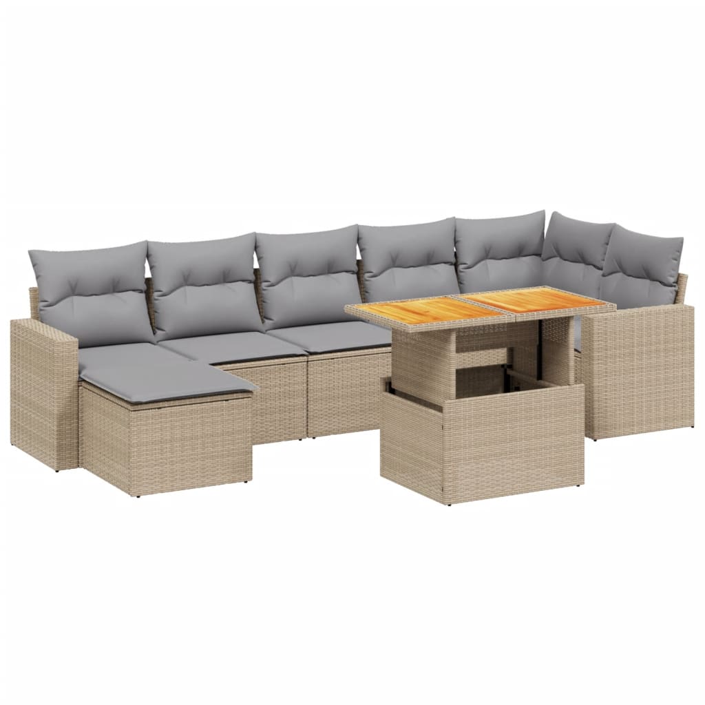 8-delige Loungeset met kussens poly rattan gemengd beige