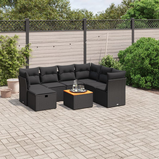 8-delige Loungeset met kussens poly rattan zwart Tuinsets | Creëer jouw Trendy Thuis | Gratis bezorgd & Retour | Trendy.nl