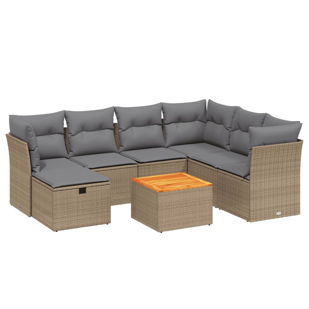 8-delige Loungeset met kussens poly rattan gemengd beige