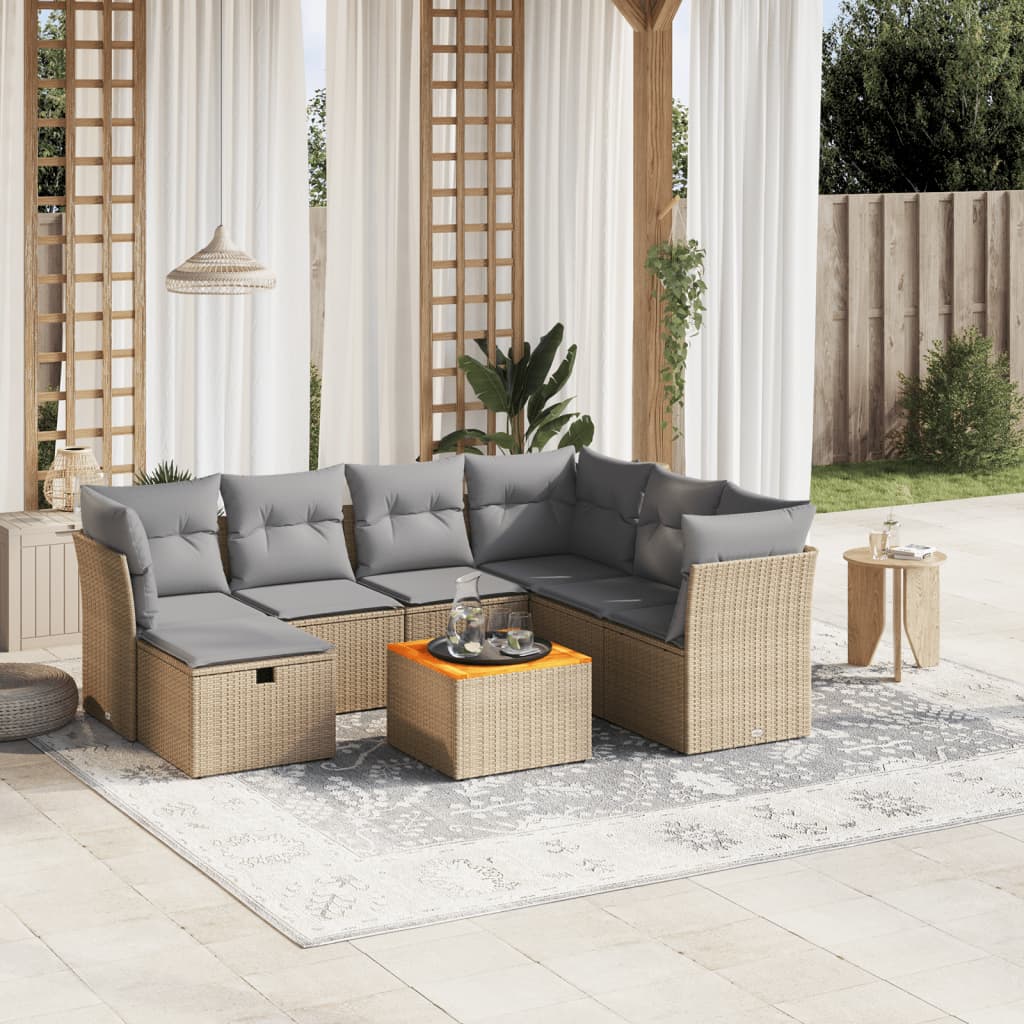 8-delige Loungeset met kussens poly rattan gemengd beige