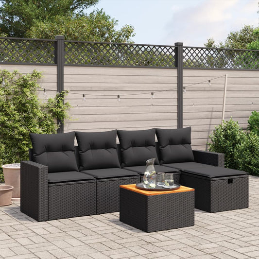 6-delige Loungeset met kussens poly rattan zwart Tuinsets | Creëer jouw Trendy Thuis | Gratis bezorgd & Retour | Trendy.nl