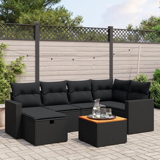 7-delige Loungeset met kussens poly rattan zwart Tuinsets | Creëer jouw Trendy Thuis | Gratis bezorgd & Retour | Trendy.nl