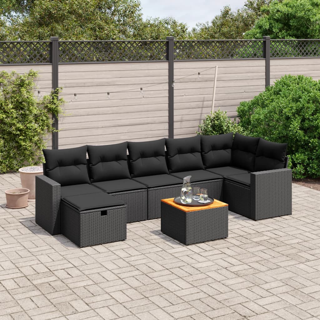 8-delige Loungeset met kussens poly rattan zwart Tuinsets | Creëer jouw Trendy Thuis | Gratis bezorgd & Retour | Trendy.nl