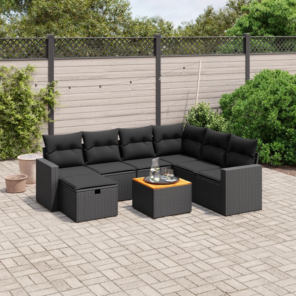 8-delige Loungeset met kussens poly rattan zwart Tuinsets | Creëer jouw Trendy Thuis | Gratis bezorgd & Retour | Trendy.nl