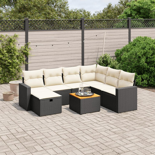 8-delige Loungeset met kussens poly rattan zwart Tuinsets | Creëer jouw Trendy Thuis | Gratis bezorgd & Retour | Trendy.nl