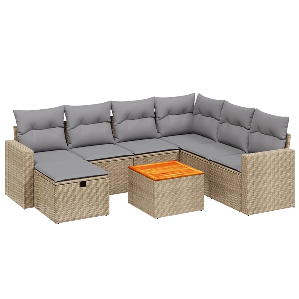 8-delige Loungeset met kussens poly rattan gemengd beige