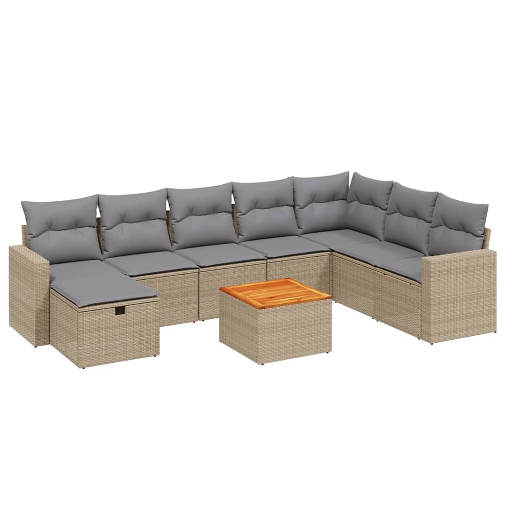 9-delige Loungeset met kussens poly rattan gemengd beige