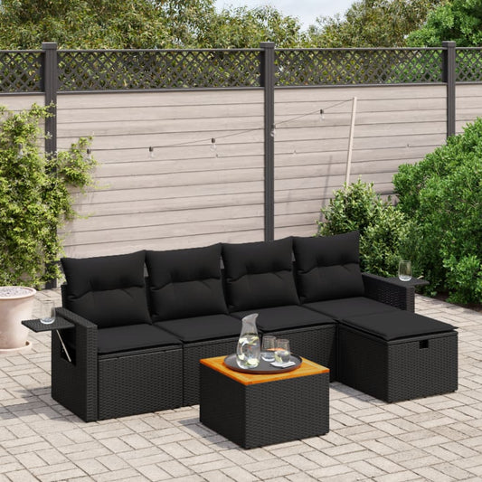 6-delige Loungeset met kussens poly rattan zwart Tuinsets | Creëer jouw Trendy Thuis | Gratis bezorgd & Retour | Trendy.nl