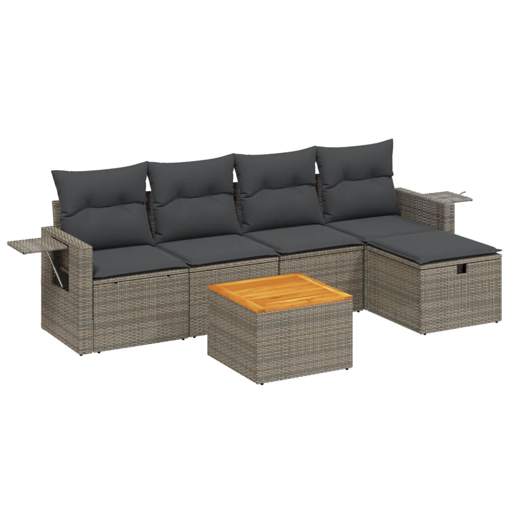 6-delige Loungeset met kussens poly rattan grijs Tuinsets | Creëer jouw Trendy Thuis | Gratis bezorgd & Retour | Trendy.nl