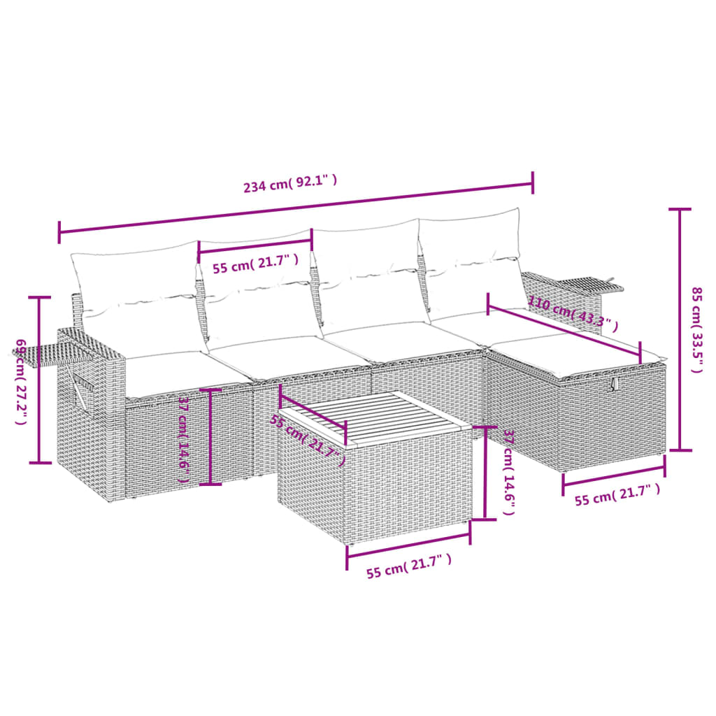 6-delige Loungeset met kussens poly rattan grijs Tuinsets | Creëer jouw Trendy Thuis | Gratis bezorgd & Retour | Trendy.nl