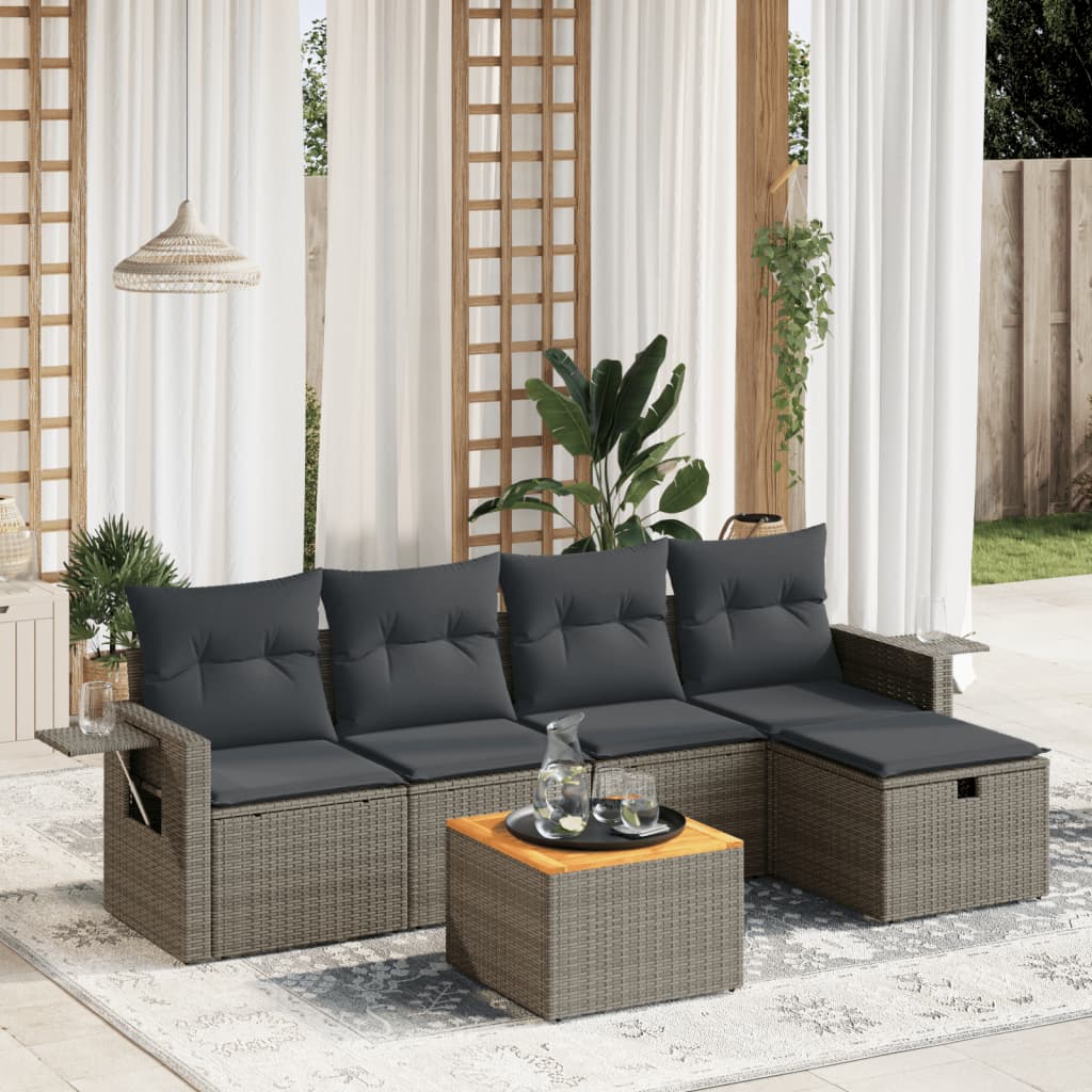 6-delige Loungeset met kussens poly rattan grijs Tuinsets | Creëer jouw Trendy Thuis | Gratis bezorgd & Retour | Trendy.nl