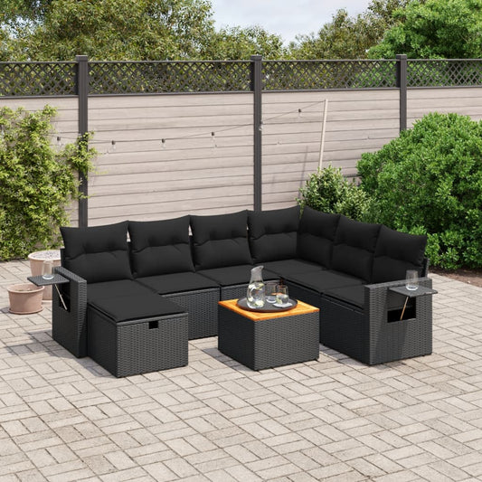 8-delige Loungeset met kussens poly rattan zwart Tuinsets | Creëer jouw Trendy Thuis | Gratis bezorgd & Retour | Trendy.nl