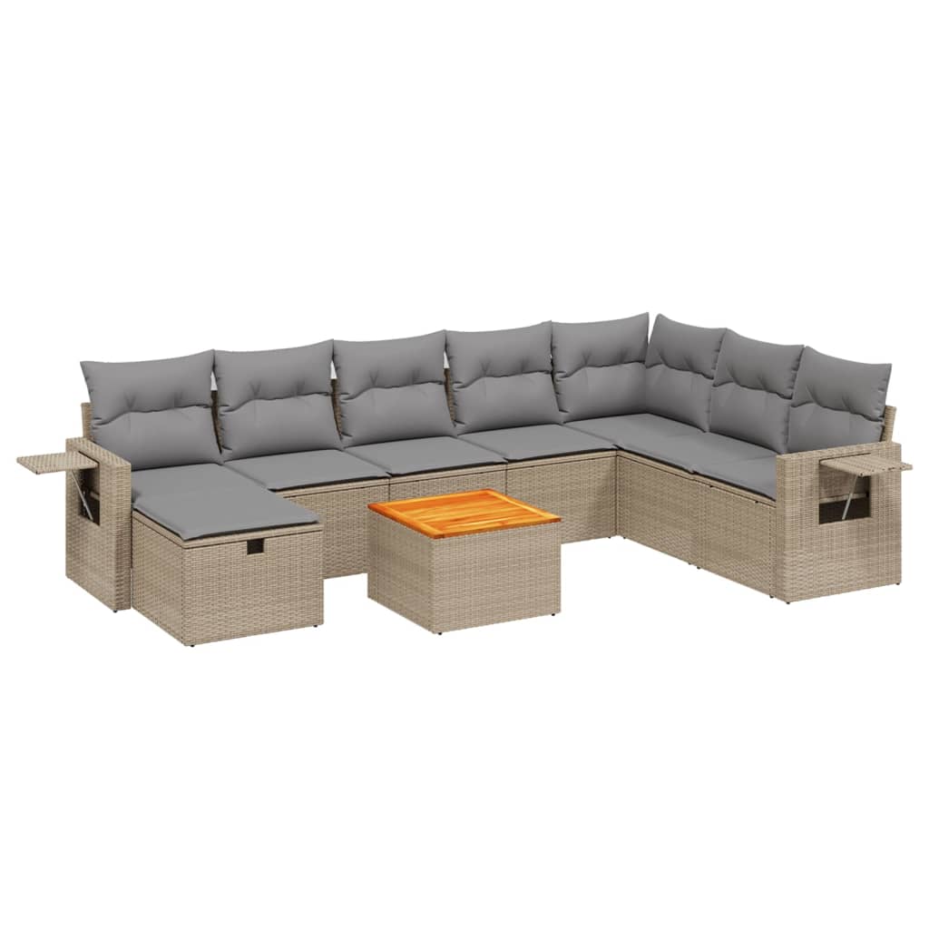 9-delige Loungeset met kussens poly rattan gemengd beige