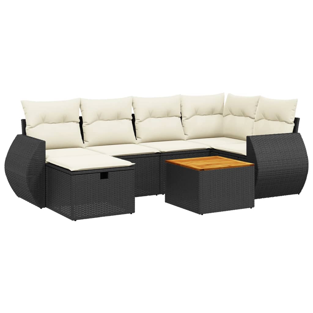 7-delige Loungeset met kussens poly rattan zwart Tuinsets | Creëer jouw Trendy Thuis | Gratis bezorgd & Retour | Trendy.nl