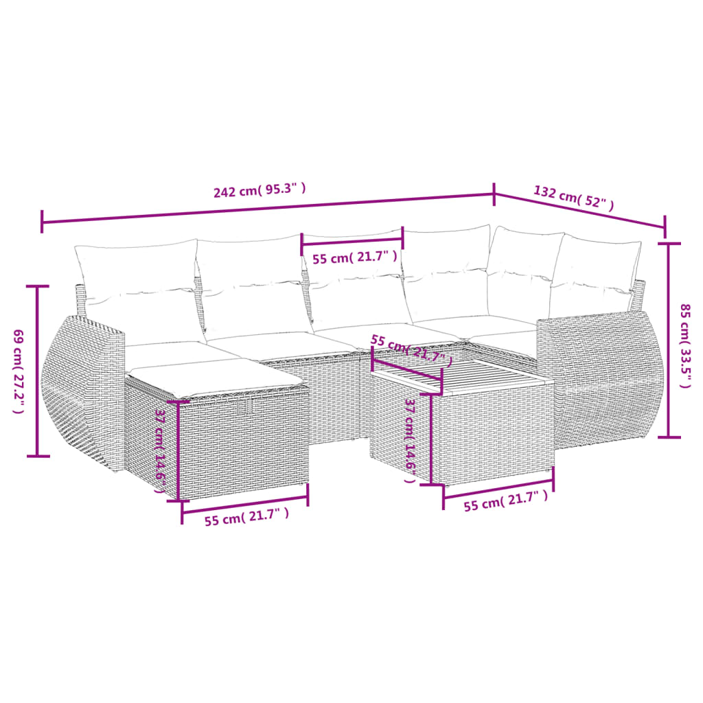 7-delige Loungeset met kussens poly rattan zwart Tuinsets | Creëer jouw Trendy Thuis | Gratis bezorgd & Retour | Trendy.nl