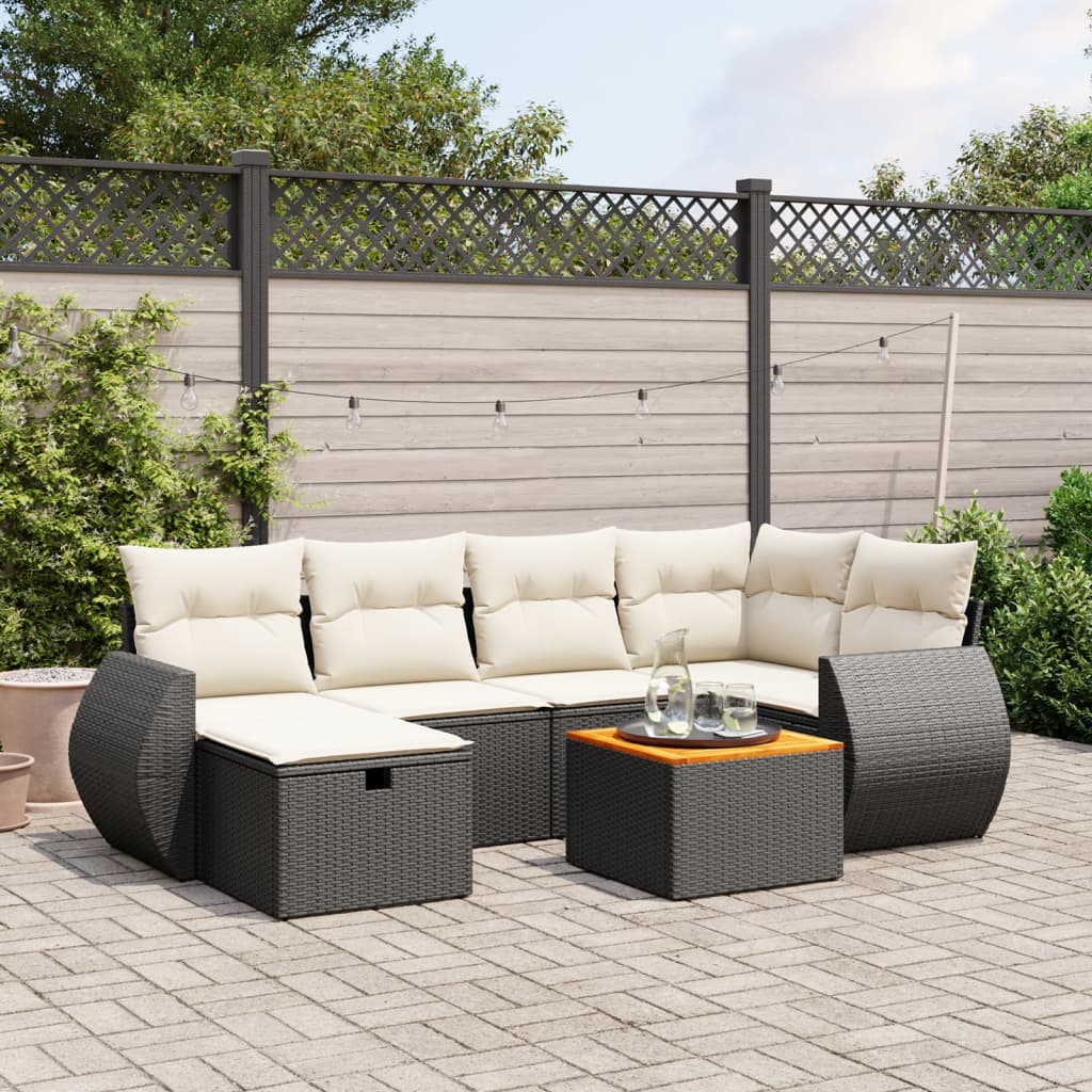 7-delige Loungeset met kussens poly rattan zwart Tuinsets | Creëer jouw Trendy Thuis | Gratis bezorgd & Retour | Trendy.nl