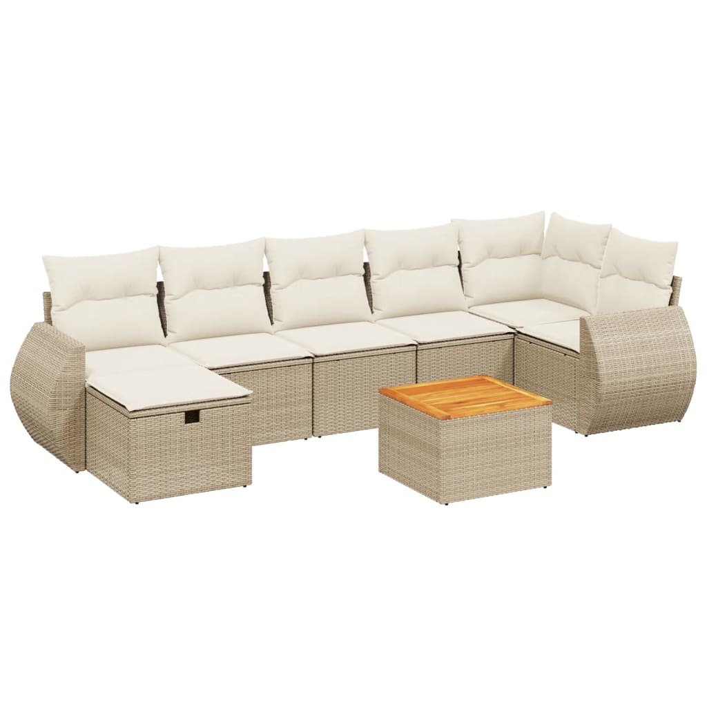 8-delige Loungeset met kussens poly rattan beige