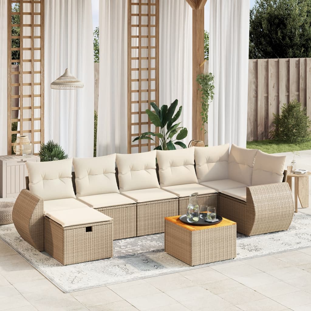 8-delige Loungeset met kussens poly rattan beige