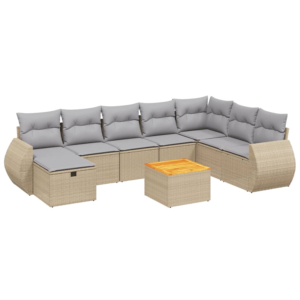 9-delige Loungeset met kussens poly rattan gemengd beige