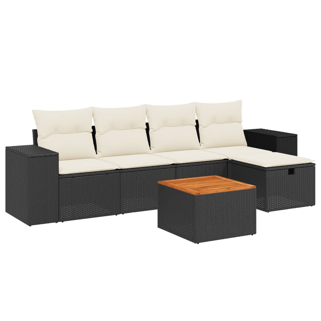 6-delige Loungeset met kussens poly rattan zwart Tuinsets | Creëer jouw Trendy Thuis | Gratis bezorgd & Retour | Trendy.nl