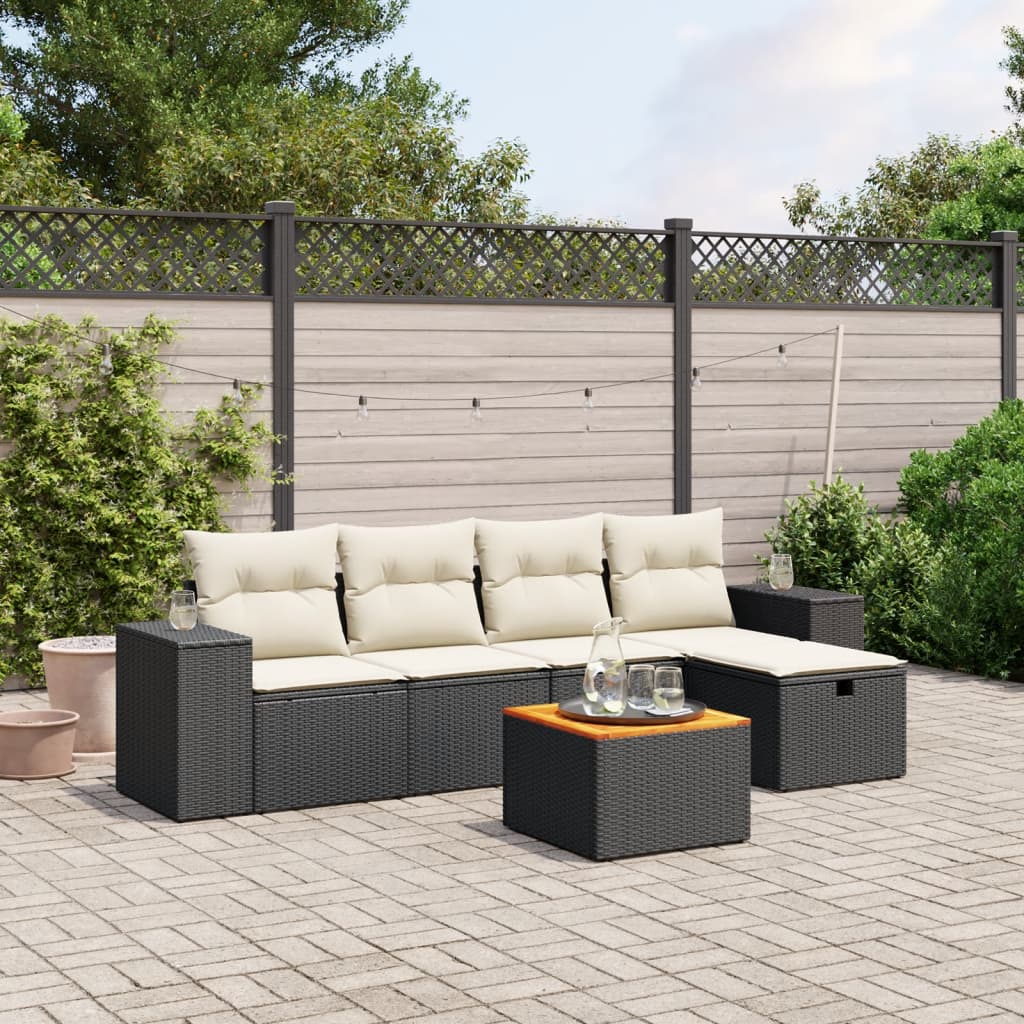 6-delige Loungeset met kussens poly rattan zwart Tuinsets | Creëer jouw Trendy Thuis | Gratis bezorgd & Retour | Trendy.nl