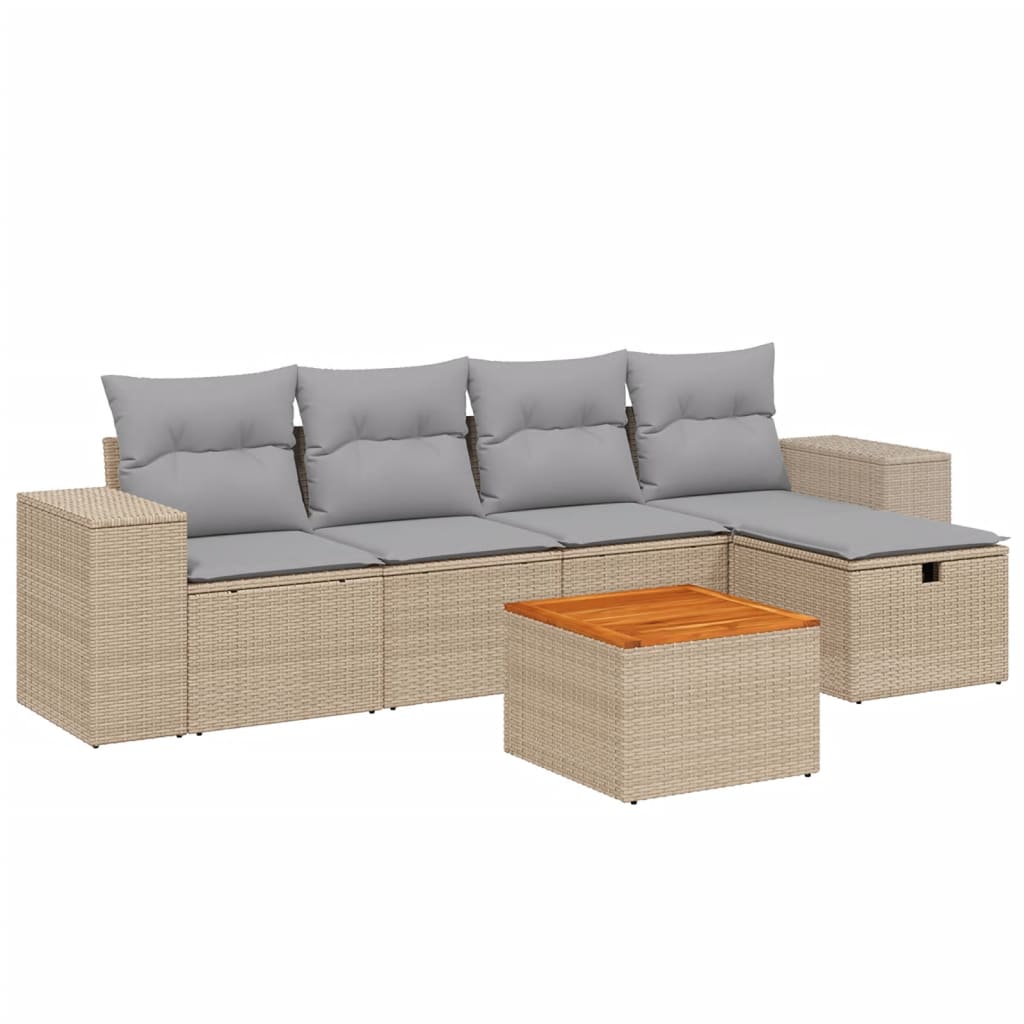 6-delige Loungeset met kussens poly rattan gemengd beige