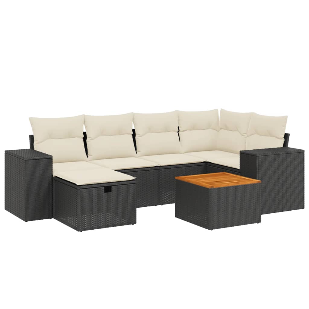 7-delige Loungeset met kussens poly rattan zwart Tuinsets | Creëer jouw Trendy Thuis | Gratis bezorgd & Retour | Trendy.nl