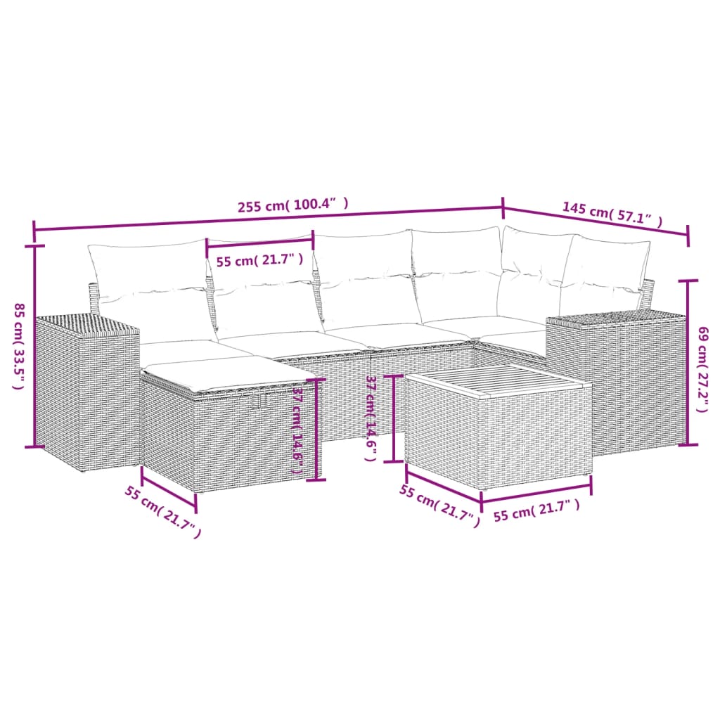 7-delige Loungeset met kussens poly rattan zwart Tuinsets | Creëer jouw Trendy Thuis | Gratis bezorgd & Retour | Trendy.nl